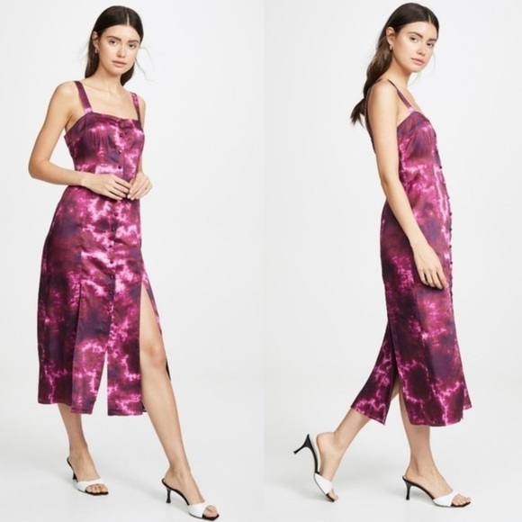 cinq a sept Dresses & Skirts - NWT CINQ A SEPT Magenta Tie Dye High Slit Button Front Sleeveless Midi Dress 0